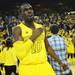 Michigan junior Tim Hardaway Jr. beats his chest after Michigan beat Ohio State in overtime, 76-74 at Crisler Center on Tuesday, Feb. 5. Melanie Maxwell I AnnArbor.com